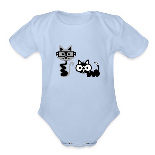 Big Eyed, Cute Alien Cats - Organic Short Sleeve Baby Bodysuit