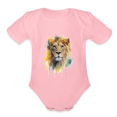 Watercolor Lion Portrait - Organic Short Sleeve Baby Bodysuit
