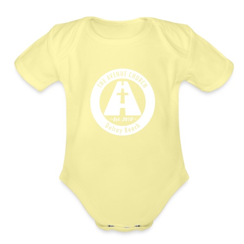 Avenue Church Seal, White - Organic Short Sleeve Baby Bodysuit