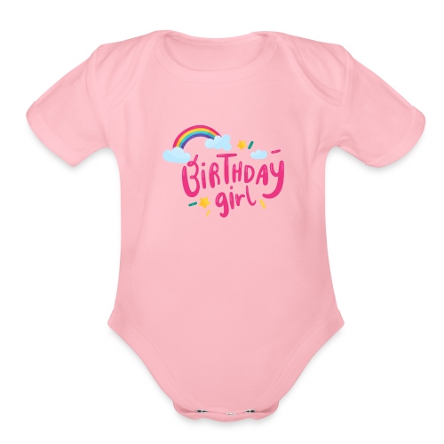 Birthday girl rainbow - Organic Short Sleeve Baby Bodysuit