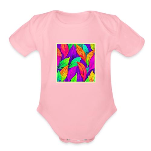 Colorful Neon Ethereal Leaves Pattern - Organic Short Sleeve Baby Bodysuit