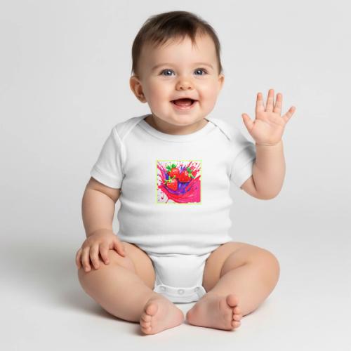 Vibrant Strawberry Splash - Organic Short Sleeve Baby Bodysuit