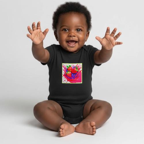 Vibrant Strawberry Splash - Organic Short Sleeve Baby Bodysuit