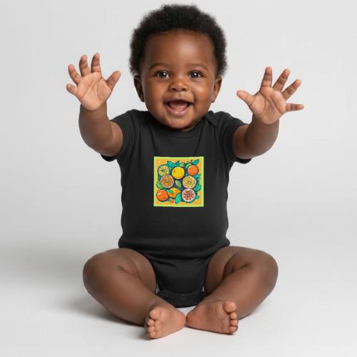 Citrus Fruit Art Design - Organic Short Sleeve Baby Bodysuit