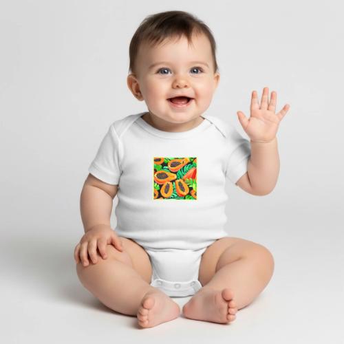 Papaya and Leaves Fresh Pattern - Organic Short Sleeve Baby Bodysuit