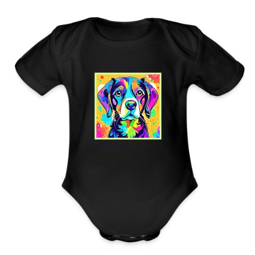 Rainbow Dog Portrait Design - Organic Short Sleeve Baby Bodysuit