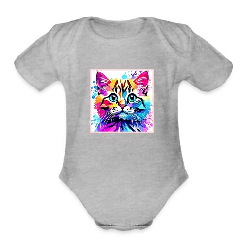 Vivid Kitty Vibes Design - Organic Short Sleeve Baby Bodysuit
