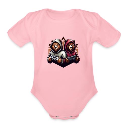 2 grizzlies gamer bears - Organic Short Sleeve Baby Bodysuit