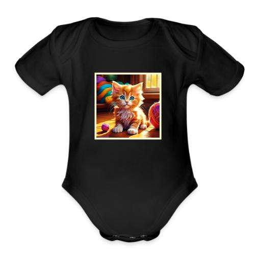 Cute Orange Kitten Art - Organic Short Sleeve Baby Bodysuit