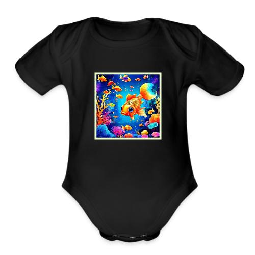 Vibrant Underwater Fish World Design - Organic Short Sleeve Baby Bodysuit