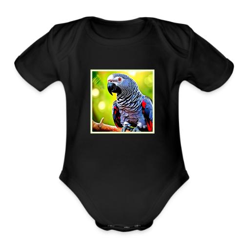 Talking African Grey Parrot - Organic Short Sleeve Baby Bodysuit