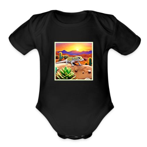 Spotted Gecko Desert Sunset - Organic Short Sleeve Baby Bodysuit