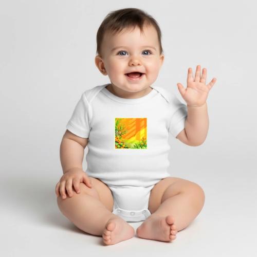 Citrus and Leaves Graphic - Organic Short Sleeve Baby Bodysuit