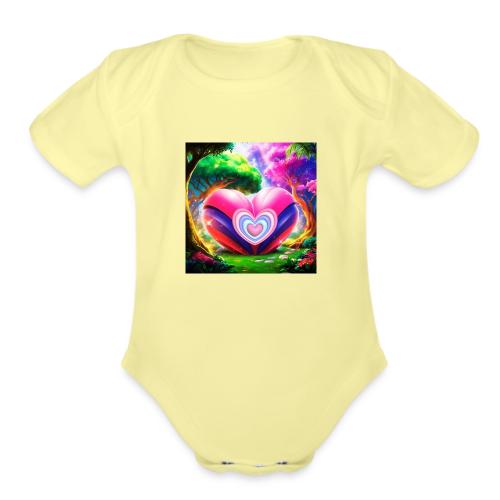 Double heart, fantasy, landscapes enjoy the magic - Organic Short Sleeve Baby Bodysuit
