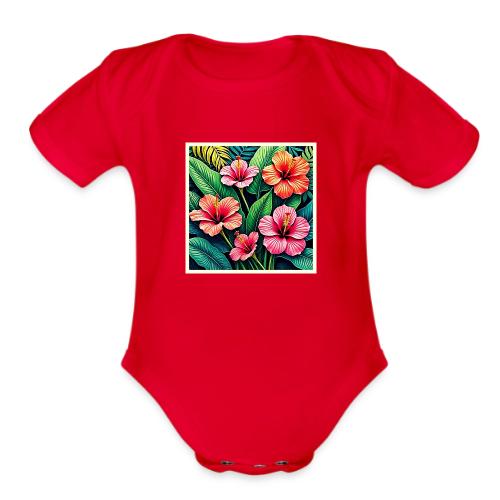 Tropical Hibiscus Bloom Artistry - Organic Short Sleeve Baby Bodysuit