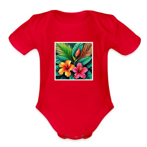 Tropical Hibiscus Bloom Art - Organic Short Sleeve Baby Bodysuit