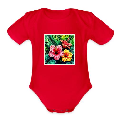 Exotic Flower Garden Dreams - Organic Short Sleeve Baby Bodysuit