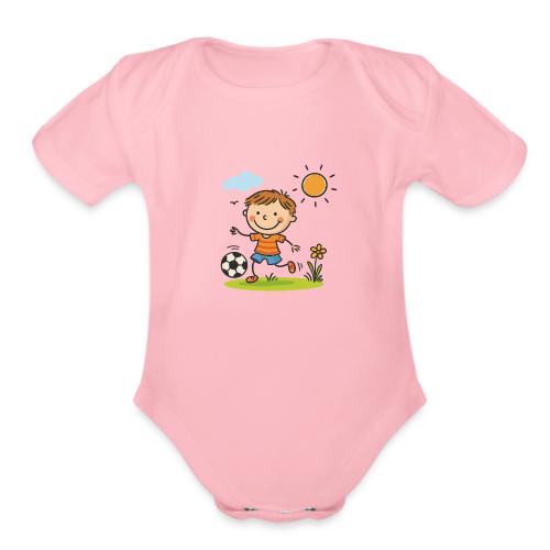Cartoon Boy Playing Soccer Kids Shirt - Organic Short Sleeve Baby Bodysuit