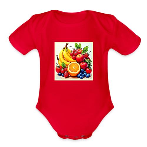 Vibrant Fresh Fruit Delight Design - Organic Short Sleeve Baby Bodysuit