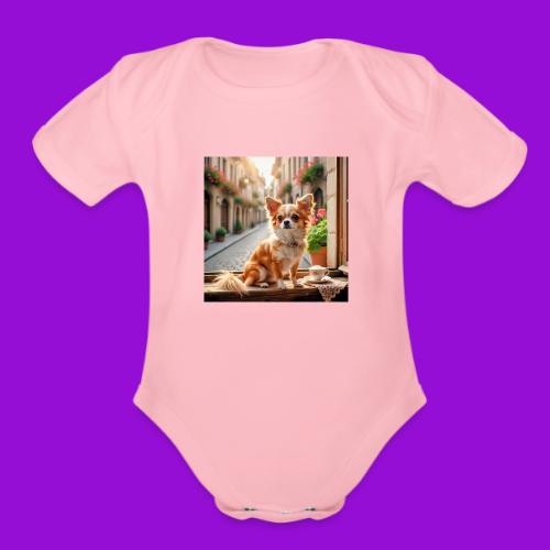 Morning coffee Chihuahua - Organic Short Sleeve Baby Bodysuit