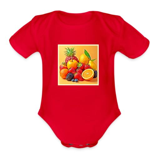 Fresh Bounty: Vibrant Fruit Harvest Art - Organic Short Sleeve Baby Bodysuit