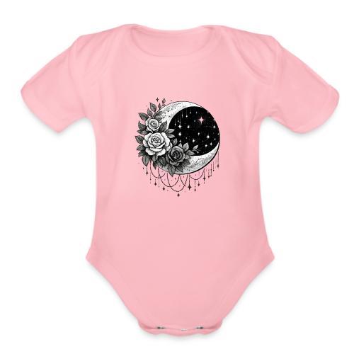 Crescent Moon Floral - Organic Short Sleeve Baby Bodysuit