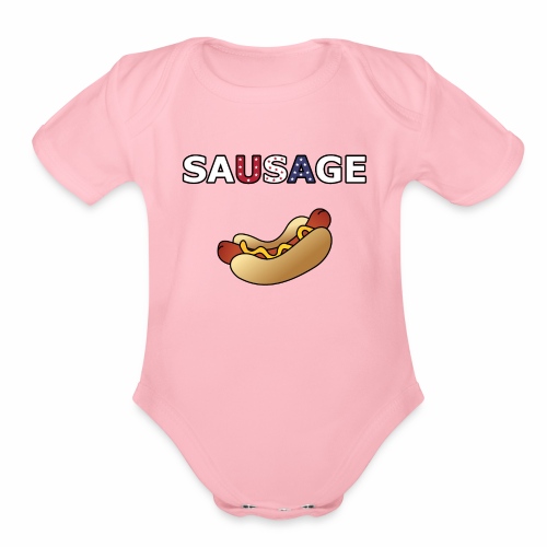 Patriotic BBQ Sausage - Organic Short Sleeve Baby Bodysuit