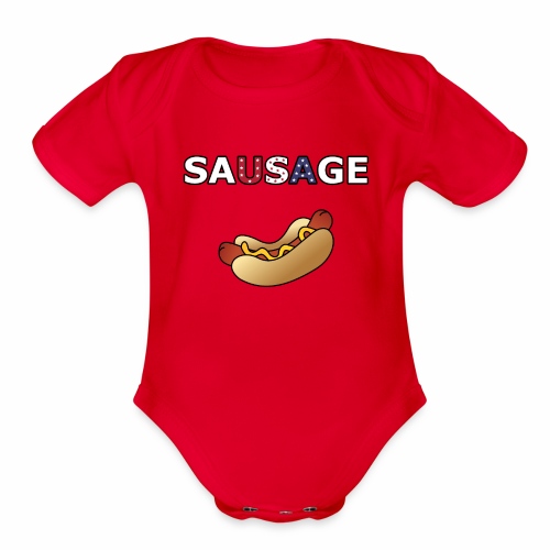 Patriotic BBQ Sausage - Organic Short Sleeve Baby Bodysuit