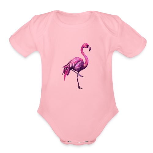pink flamingo - Organic Short Sleeve Baby Bodysuit