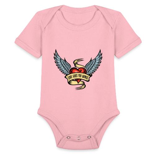 Love Gives You Wings, Heart With Wings - Organic Short Sleeve Baby Bodysuit