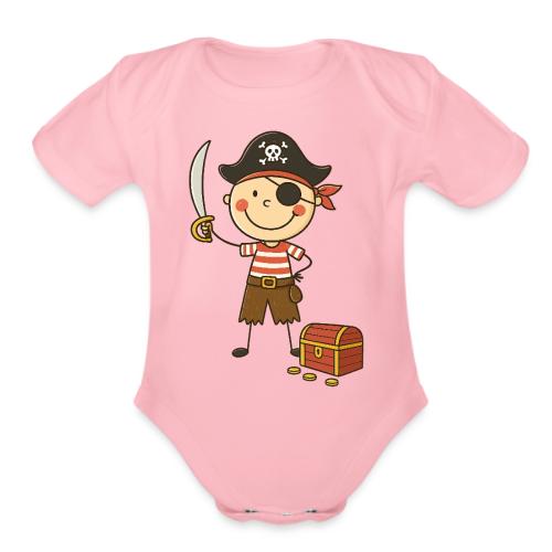 Cartoon Pirate Boy Kids Treasure T-Shirt - Organic Short Sleeve Baby Bodysuit