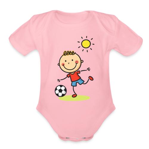Cartoon Boy Playing Soccer Kids T-Shirt - Organic Short Sleeve Baby Bodysuit