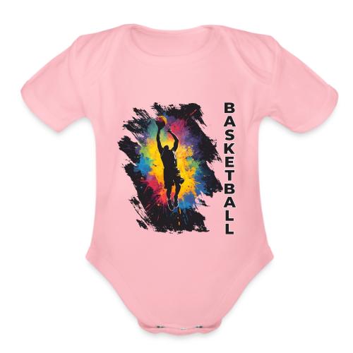 High Energy Basketball Paint Splatter Art - Organic Short Sleeve Baby Bodysuit