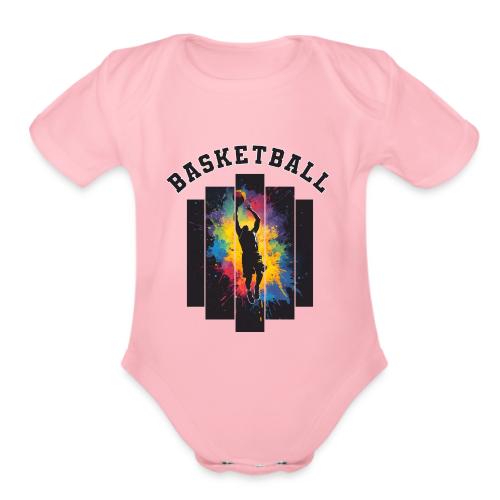 Basketball Slam Dunk Splash Design - Organic Short Sleeve Baby Bodysuit
