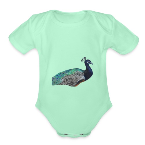 peacock half - Organic Short Sleeve Baby Bodysuit
