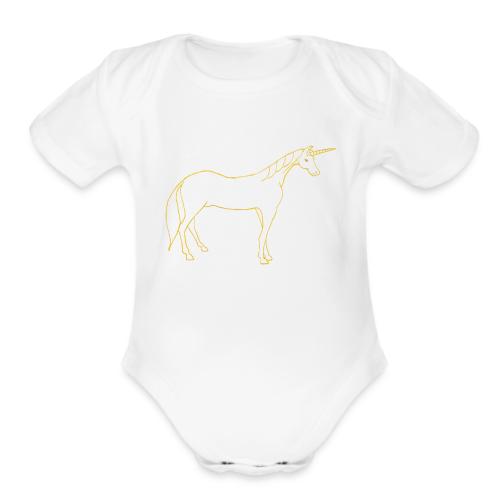 unicorn gold outline - Organic Short Sleeve Baby Bodysuit