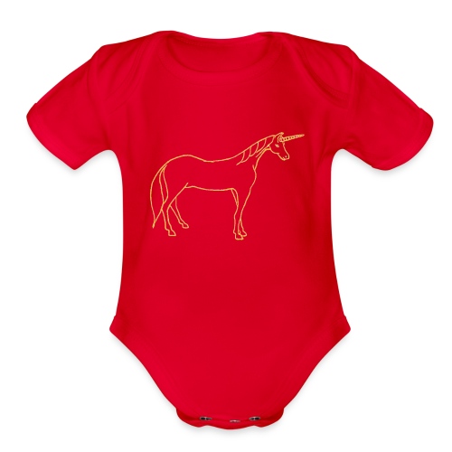 unicorn gold outline - Organic Short Sleeve Baby Bodysuit
