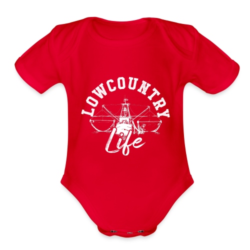 Shrimp Boat Lowcountry Life White - Organic Short Sleeve Baby Bodysuit
