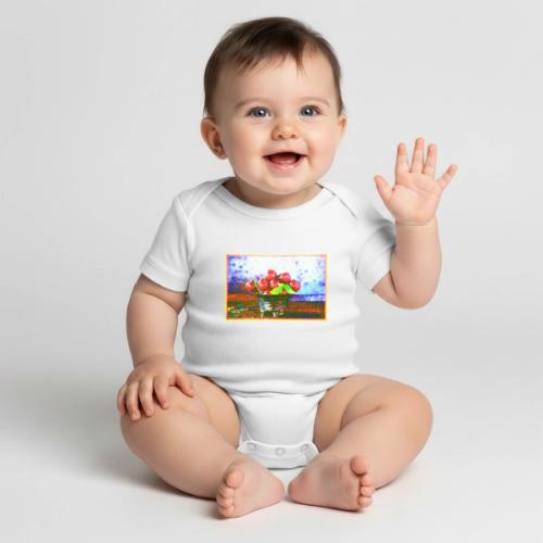 Ball Of Cherries Fruit Cute Photo. Buy Now - Organic Short Sleeve Baby Bodysuit