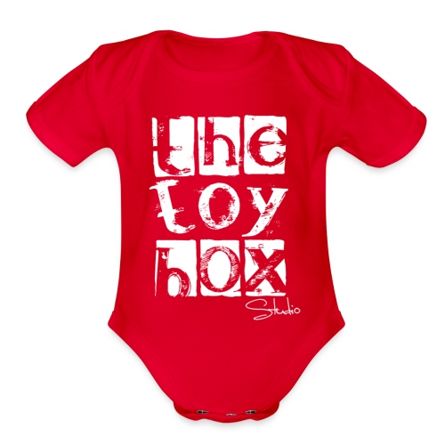 The Toy box Studio - White Logo - Organic Short Sleeve Baby Bodysuit