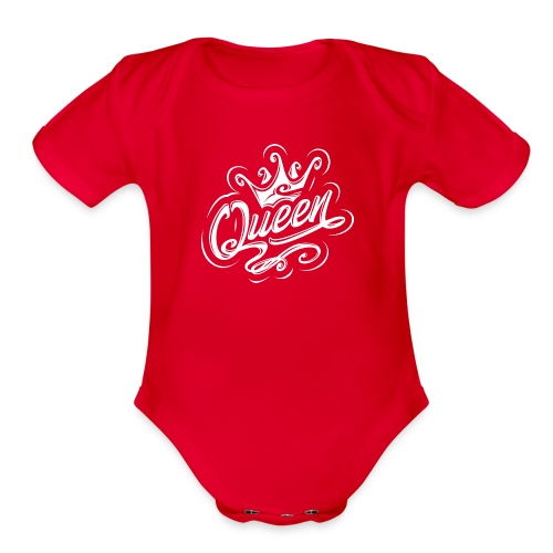 Queen With Crown, Typography Design - Organic Short Sleeve Baby Bodysuit