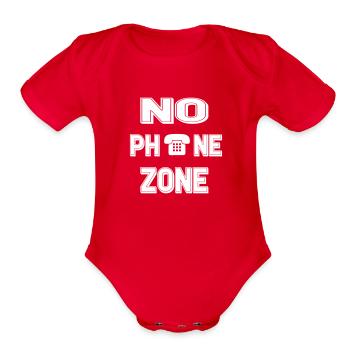 NO PHONE ZONE - Organic Short Sleeve Baby Bodysuit - red - Front