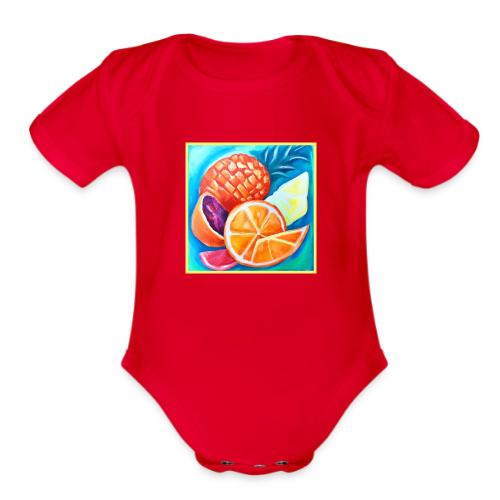 Colorful Neon Tropical Fruits - Organic Short Sleeve Baby Bodysuit