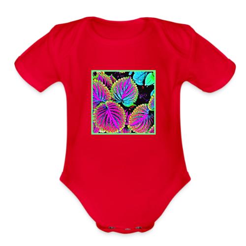 Colorful Leaves Pattern - Organic Short Sleeve Baby Bodysuit