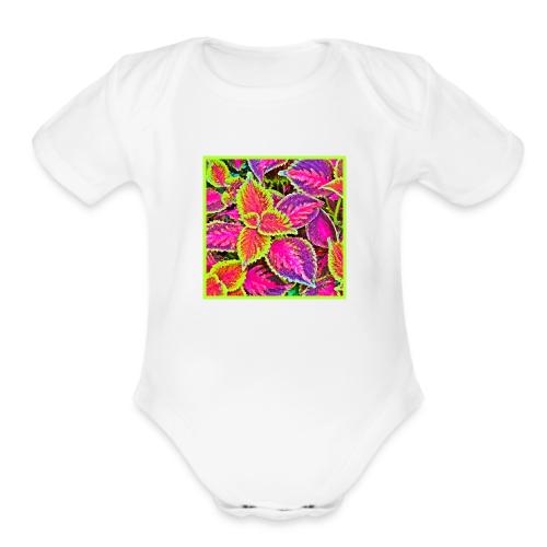 Vivid ChromaLeaf Harmony Pattern - Organic Short Sleeve Baby Bodysuit