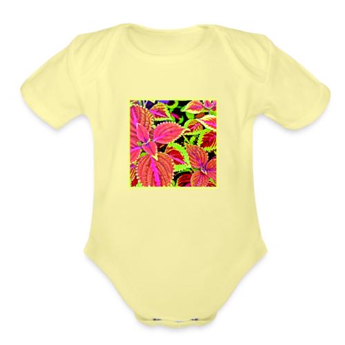 Vibrant RadiantLeaf Dreams Pattern - Organic Short Sleeve Baby Bodysuit
