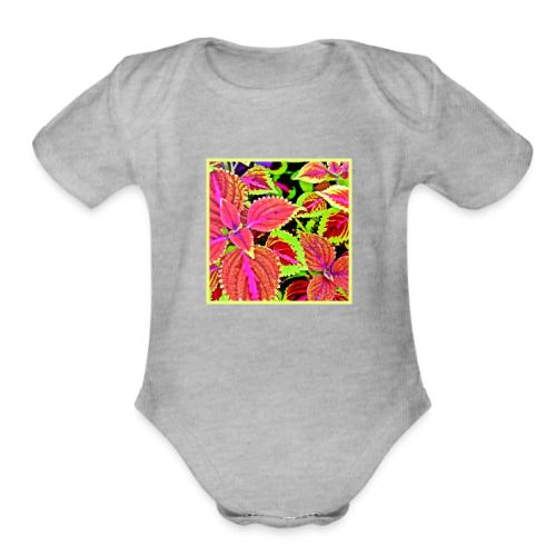Vibrant RadiantLeaf Dreams Pattern - Organic Short Sleeve Baby Bodysuit