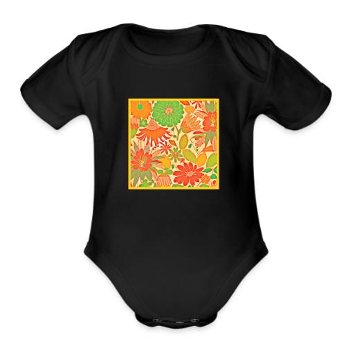 Vibrant Blossom Elegance Pattern - Organic Short Sleeve Baby Bodysuit