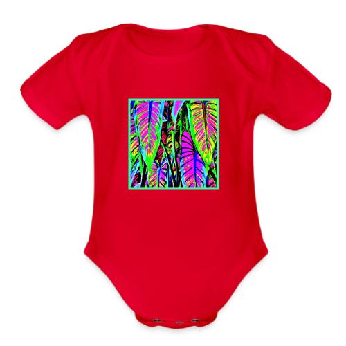 VividNeon Leaves Pattern - Organic Short Sleeve Baby Bodysuit