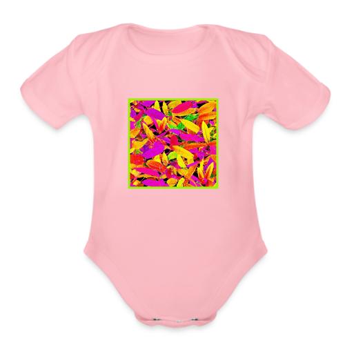 Vibrant NeonLeaf Elegance Pattern - Organic Short Sleeve Baby Bodysuit